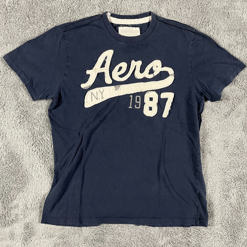 Aeropostale T-Shirt Womens M Blue Patch Logo Short Sleeve Pullover Summer Tee